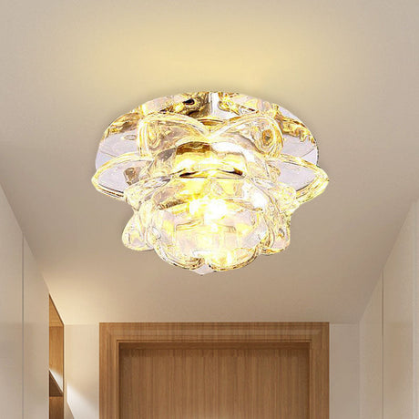Crystal Led Flower Ceiling Light For Porch - Flush Mount With Warm/White/Multi-Color Options Clear /