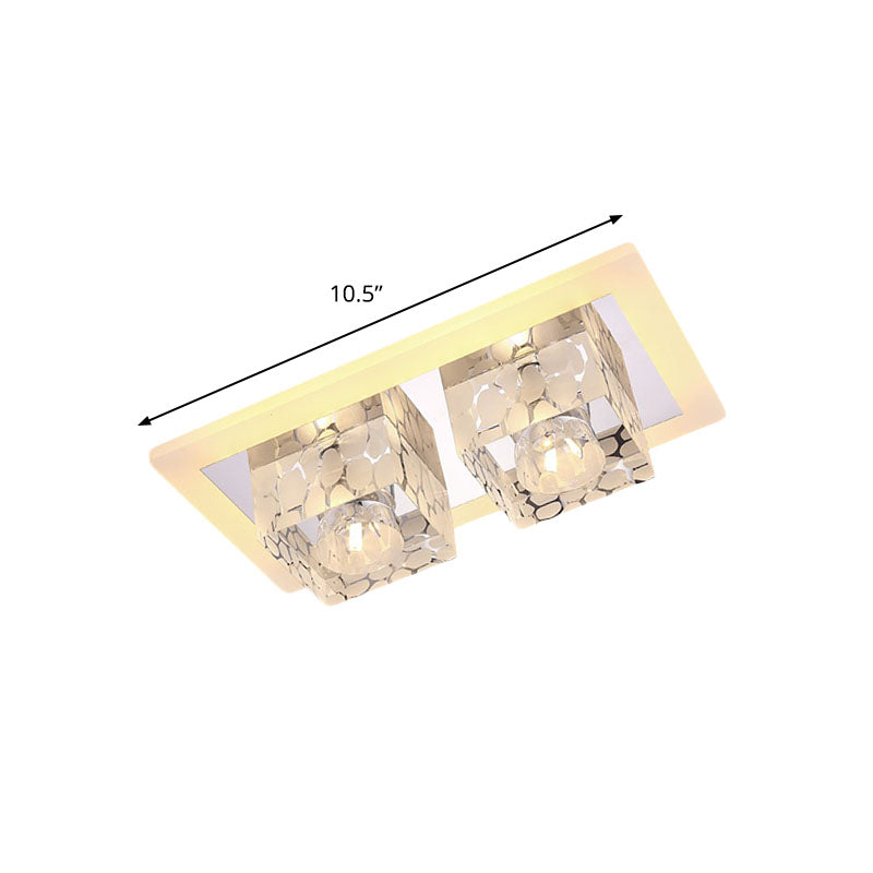 Minimalist Led Double Square Flushmount In Chrome With Crystal Dot Pattern - Warm/White Light For