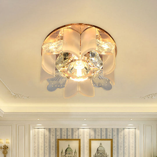 Modern Led Petal Flush Mount Spotlight With Blue/Gold/Tan Finish And Clear Crystal Ceiling Light