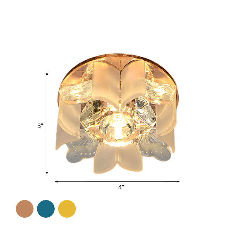 Modern Led Petal Flush Mount Spotlight With Blue/Gold/Tan Finish And Clear Crystal Ceiling Light