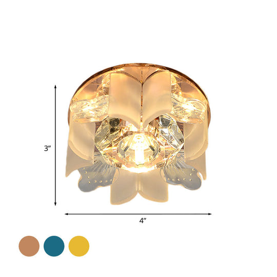 Modern Led Petal Flush Mount Spotlight With Blue/Gold/Tan Finish And Clear Crystal Ceiling Light