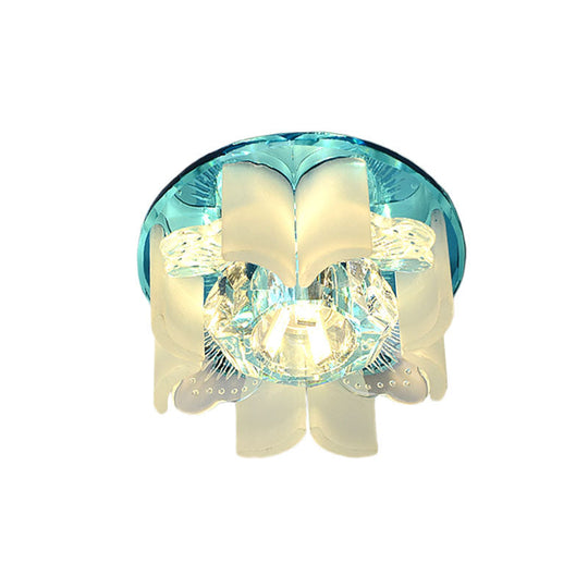 Modern Led Petal Flush Mount Spotlight With Blue/Gold/Tan Finish And Clear Crystal Ceiling Light