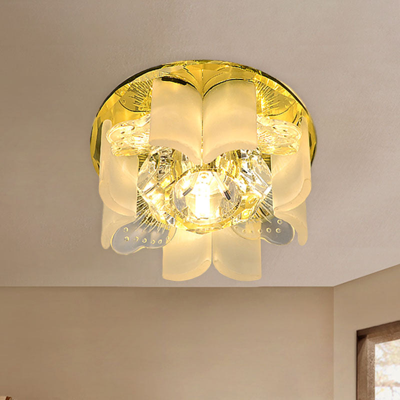 Modern Led Petal Flush Mount Spotlight With Blue/Gold/Tan Finish And Clear Crystal Ceiling Light