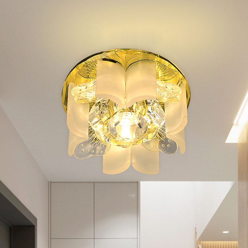 Modern Led Petal Flush Mount Spotlight With Blue/Gold/Tan Finish And Clear Crystal Ceiling Light