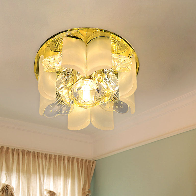 Modern Led Petal Flush Mount Spotlight With Blue/Gold/Tan Finish And Clear Crystal Ceiling Light