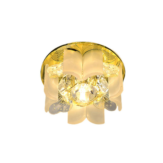 Modern Led Petal Flush Mount Spotlight With Blue/Gold/Tan Finish And Clear Crystal Ceiling Light