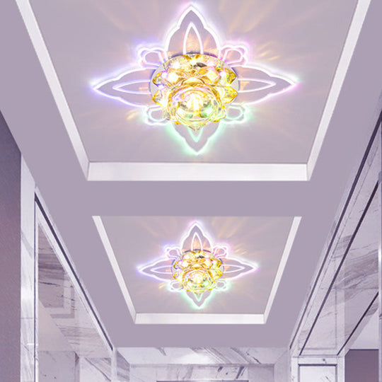 Modern Crystal Flush Mount Ceiling Light With Leaf Edge - Warm/Multi Color Led Lighting Clear /