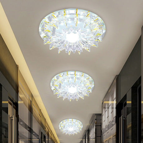 Flush Mount Led Corridor Ceiling Light Fixture With Clear Crystal Shade In Warm/White/Multi Color /