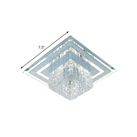 Modern Square Led Ceiling Flush Mount - Clear Faceted Crystal Light Fixture In Warm/White/Multi