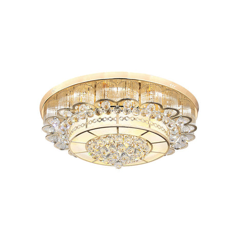 Flush Mount Led Crystal Ball Ceiling Lamp In Chrome - Modern Tiered Design For Living Room (24/32 W)