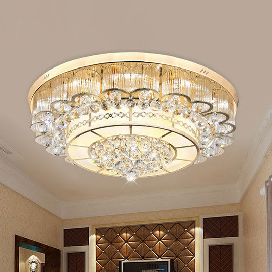 Flush Mount Led Crystal Ball Ceiling Lamp In Chrome - Modern Tiered Design For Living Room (24/32 W)
