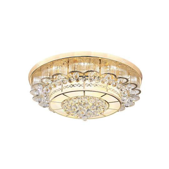 Flush Mount Led Crystal Ball Ceiling Lamp In Chrome - Modern Tiered Design For Living Room