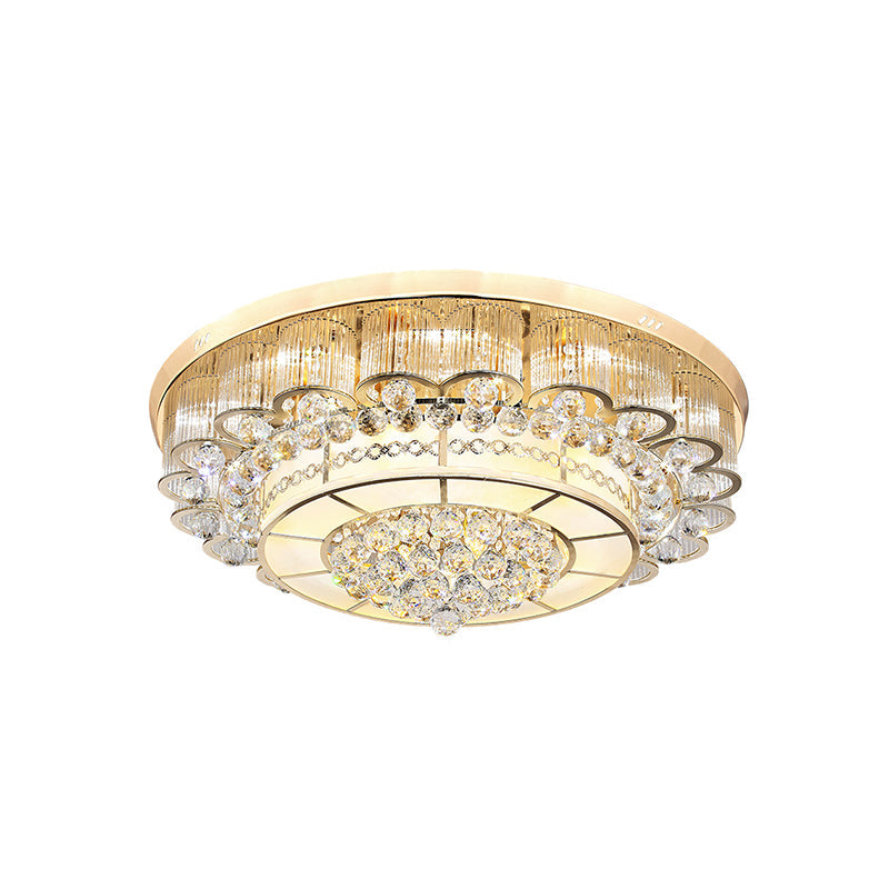 Flush Mount Led Crystal Ball Ceiling Lamp In Chrome - Modern Tiered Design For Living Room (24/32 W)