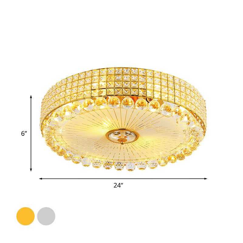 Contemporary Round Crystal Flush Light - 16/24 Led Bedroom Ceiling Lamp In Silver/Gold