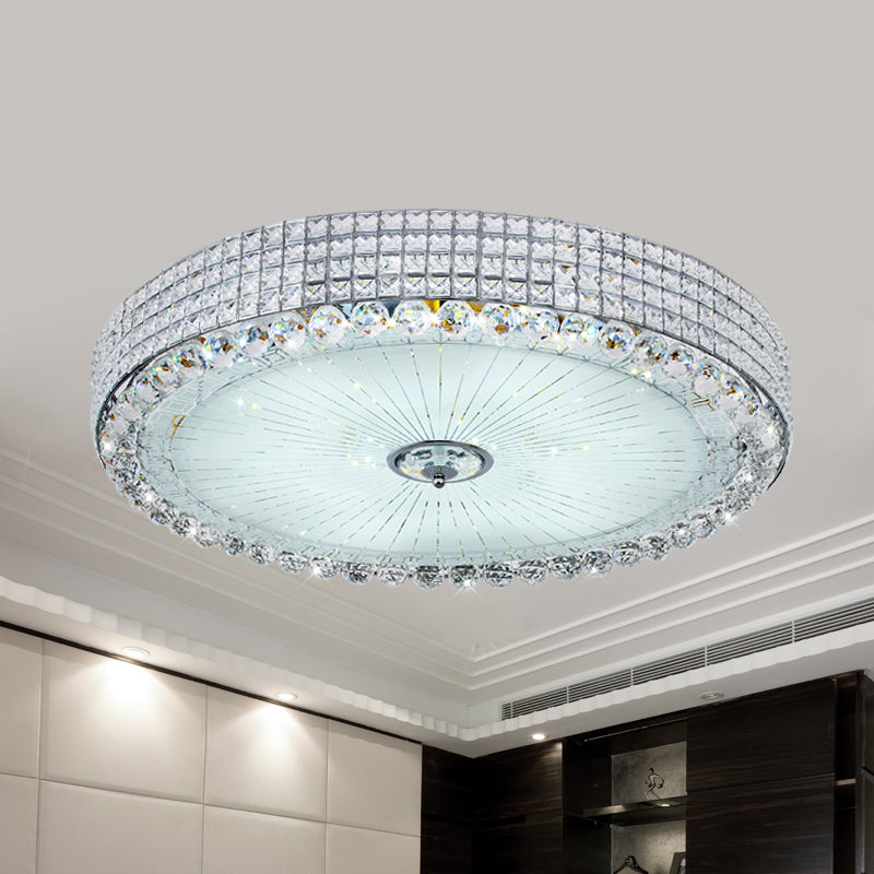 Contemporary Round Crystal Flush Light - 16/24 Led Bedroom Ceiling Lamp In Silver/Gold Silver / 16