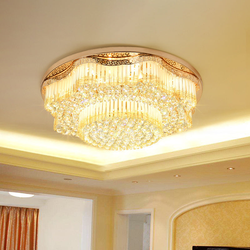 Gold Led Flush Mount Crystal Ceiling Light For Living Room