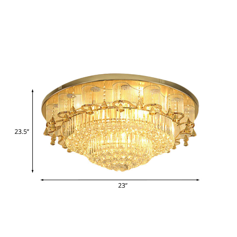 Minimalist Crystal Led Flushmount Ceiling Light In Gold