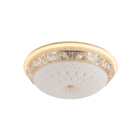 Modern Crystal Flush Mount Led Ceiling Light Fixture With Gold Finish And White Texture Glass Shade