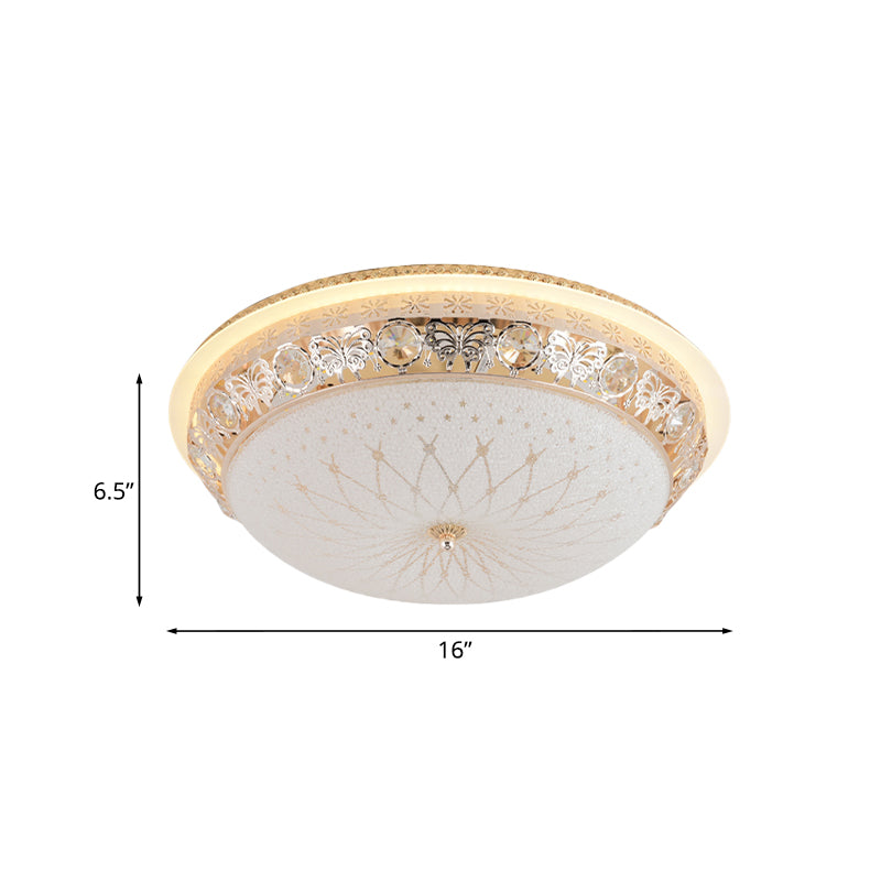 Modern Crystal Flush Mount Led Ceiling Light Fixture With Gold Finish And White Texture Glass Shade