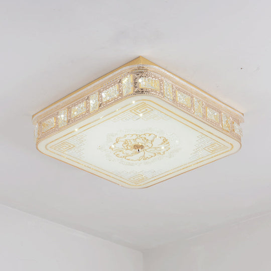 Modern Gold Led Crystal Flush Mount Spotlight - Elegant Flower Pattern Ceiling Light For Living Room