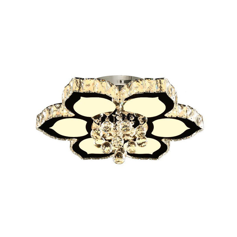 Modern Chrome Led Ceiling Lamp With Crystal Orb Bloom For Bedroom - 18/26 Diameter