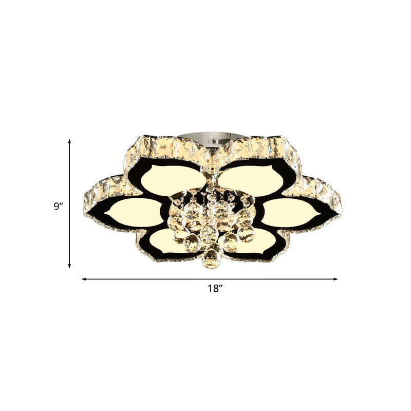 Modern Chrome Led Ceiling Lamp With Crystal Orb Bloom For Bedroom - 18’/26’ Diameter