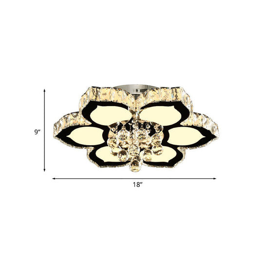 Modern Chrome Led Ceiling Lamp With Crystal Orb Bloom For Bedroom - 18/26 Diameter