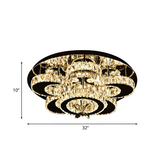Modern Crystal Nickel Flush Mount Lamp - Flower Led Ceiling Light With Ring Design 24’/32’ Width