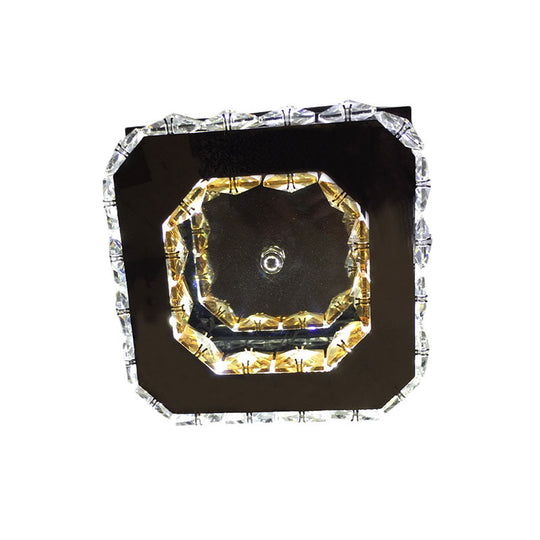 Stainless - Steel Led Crystal Ceiling Light: Modern Square Flush Mount For Bedroom - Warm/White