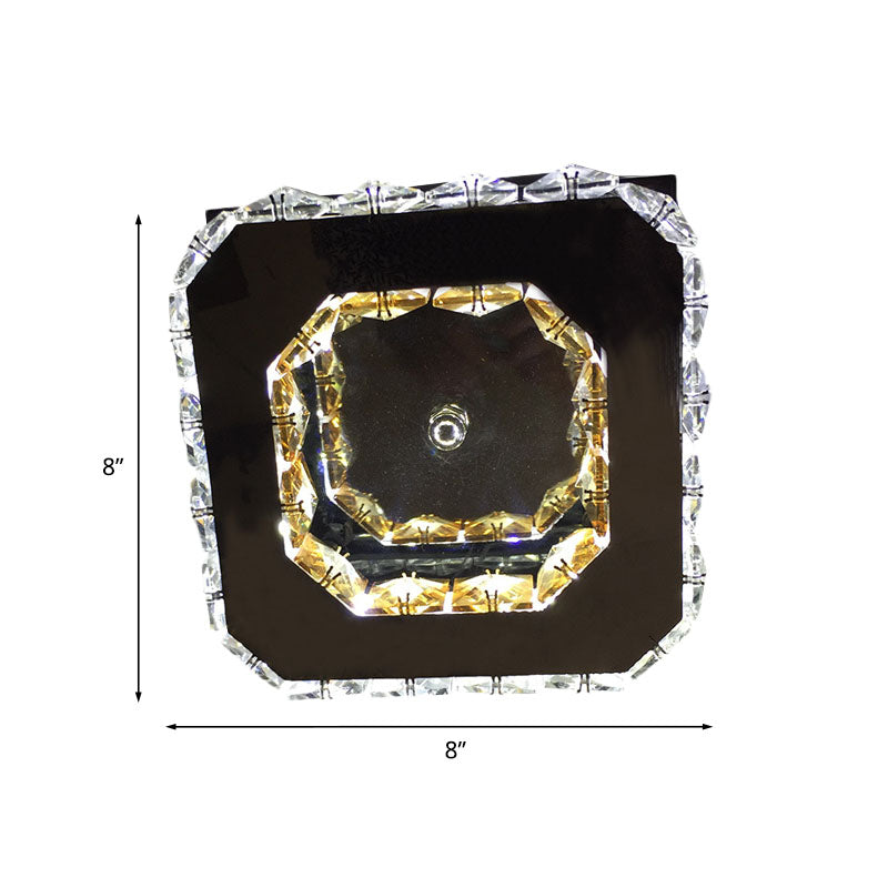 Stainless - Steel Led Crystal Ceiling Light: Modern Square Flush Mount For Bedroom - Warm/White