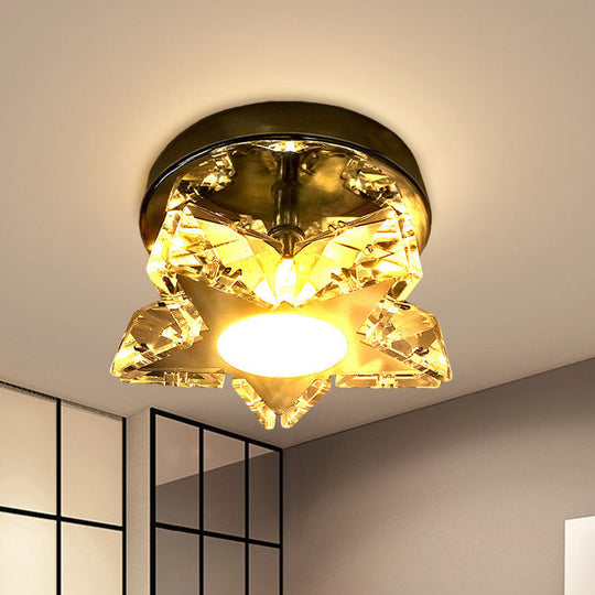 Contemporary Led Star Shaped Ceiling Mounted Fixture - Clear Crystal Nickel Warm/White Light