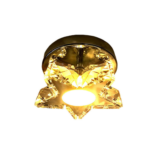Contemporary Led Star Shaped Ceiling Mounted Fixture - Clear Crystal Nickel Warm/White Light