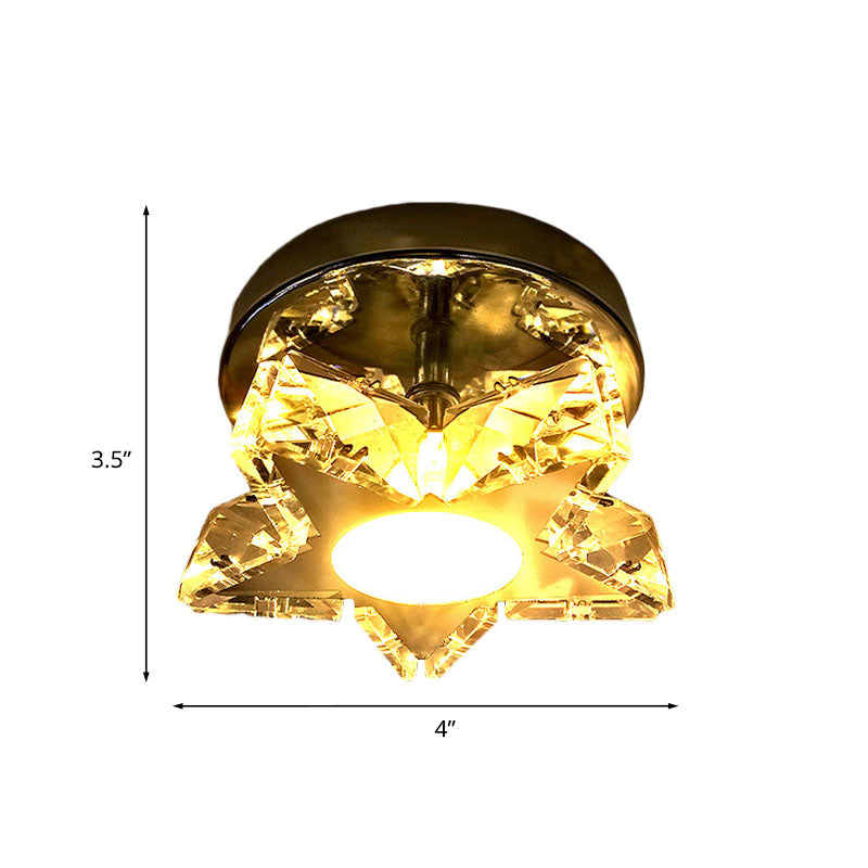 Contemporary Led Star Shaped Ceiling Mounted Fixture - Clear Crystal Nickel Warm/White Light Bedroom