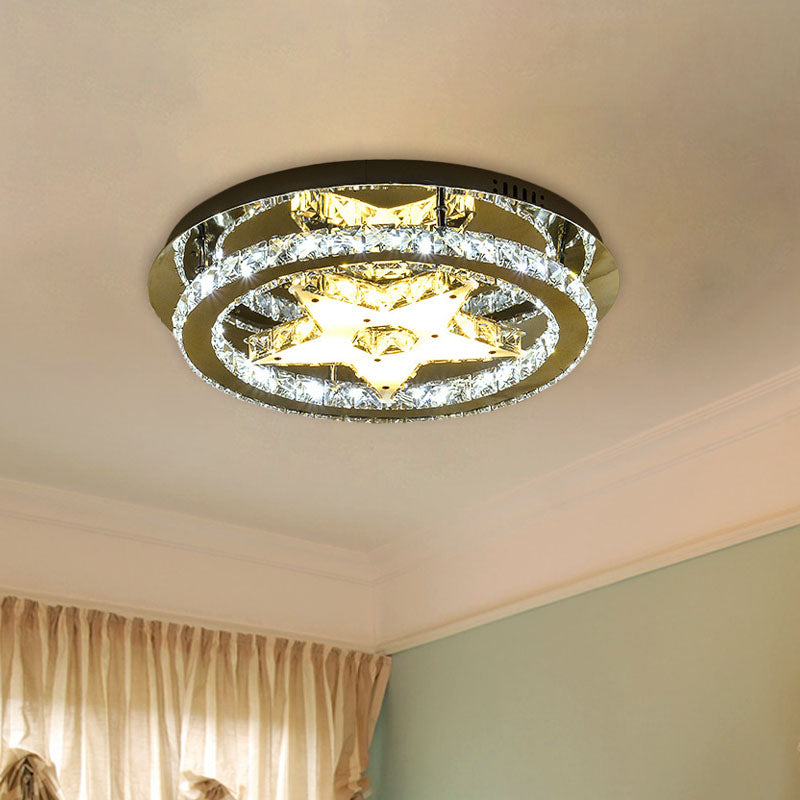 Minimalist Led Star Crystal Flush Ceiling Lamp In Chrome With Hoop Design
