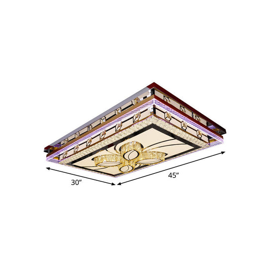 Chrome Led Flush Mount Crystal Rectangle Ceiling Fixture With Flower Design