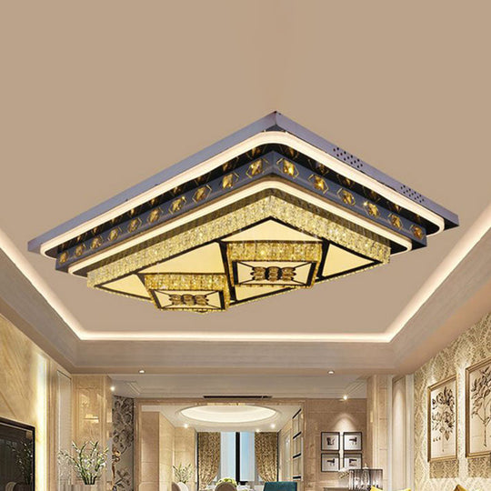 Modern Led Ceiling Light With Diamond Crystal Shade - Chrome Flush Mount For Living Room