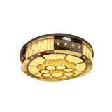 Led Drum Shade Flush Mount Lamp With Chrome Crystal Blocks - Modern Style Ceiling Fixture For Living