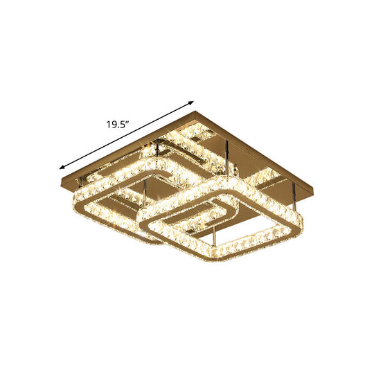 Modern Square Crystal Led Flush Mount Ceiling Light - Chrome Finish | Bedroom Lighting