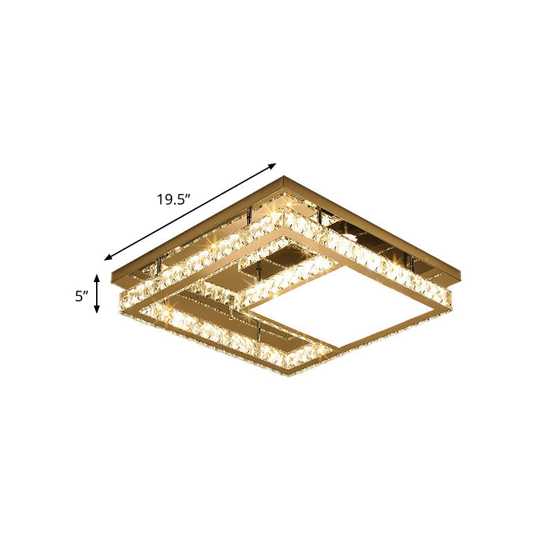 Modern Square Crystal Led Flush Mount Ceiling Light - Chrome Finish | Bedroom Lighting
