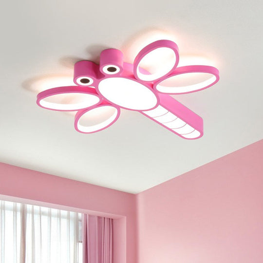 Iron Dragonfly Flush - Mount Cartoon Led Ceiling Light - Pink/Blue With Warm/White Lighting Pink /
