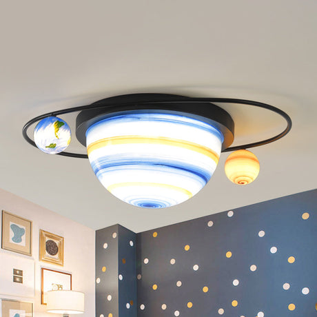 Stained Glass 2 - Bulb Kids Flush Mount Light Fixture In Blue Warm/White For Sphere And Astral