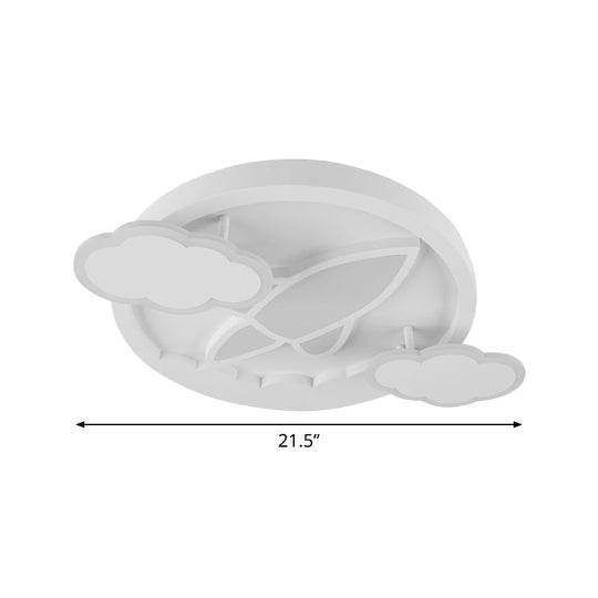 Kids Led Flush Mount Ceiling Light - Creative White Plane Behind Cloud Design With Acrylic Shade