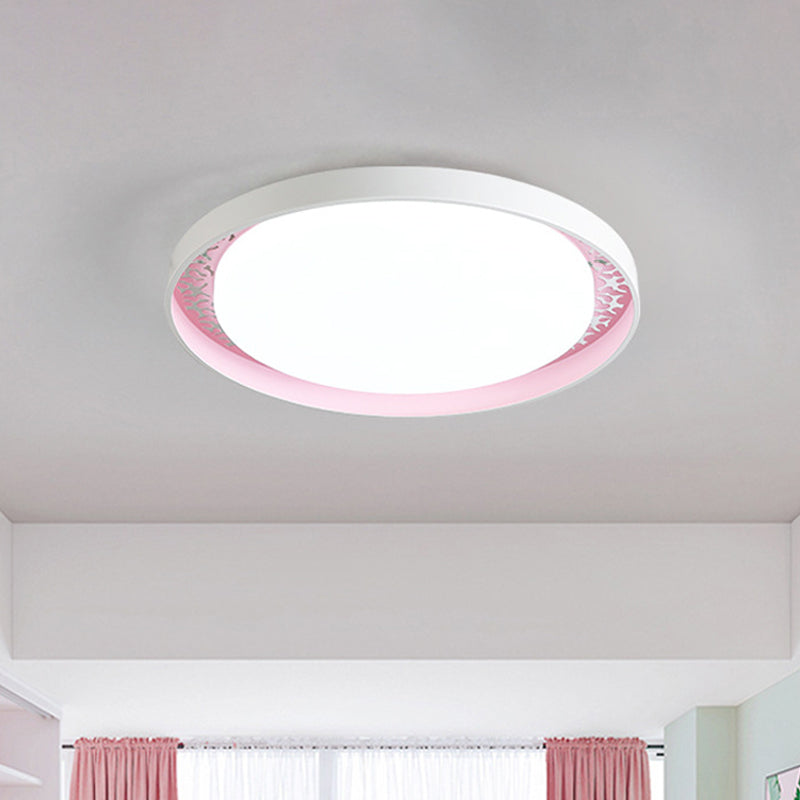 Minimalist Disc Ceiling Flush Led Lighting For Childrens Bedrooms - White/Green/Pink Colors