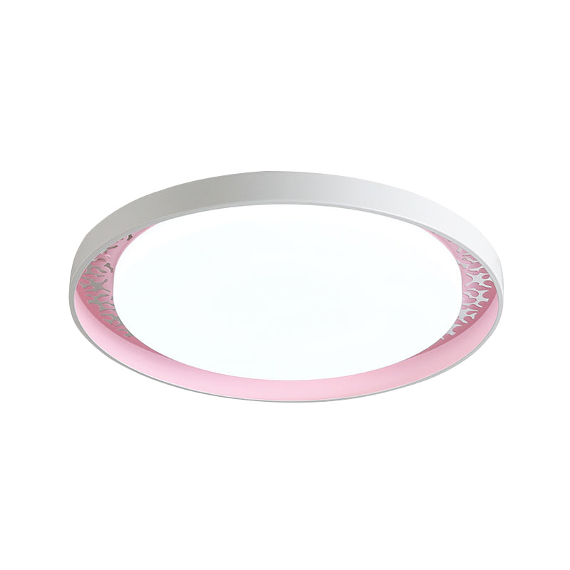 Minimalist Disc Ceiling Flush Led Lighting For Childrens Bedrooms - White/Green/Pink Colors