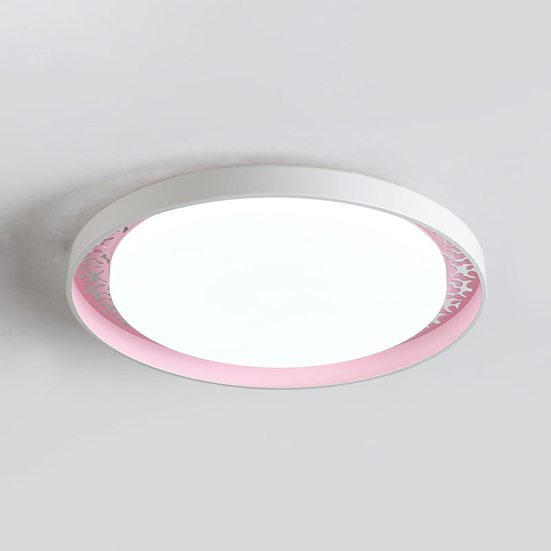 Minimalist Disc Ceiling Flush Led Lighting For Children’s Bedrooms - White/Green/Pink Colors