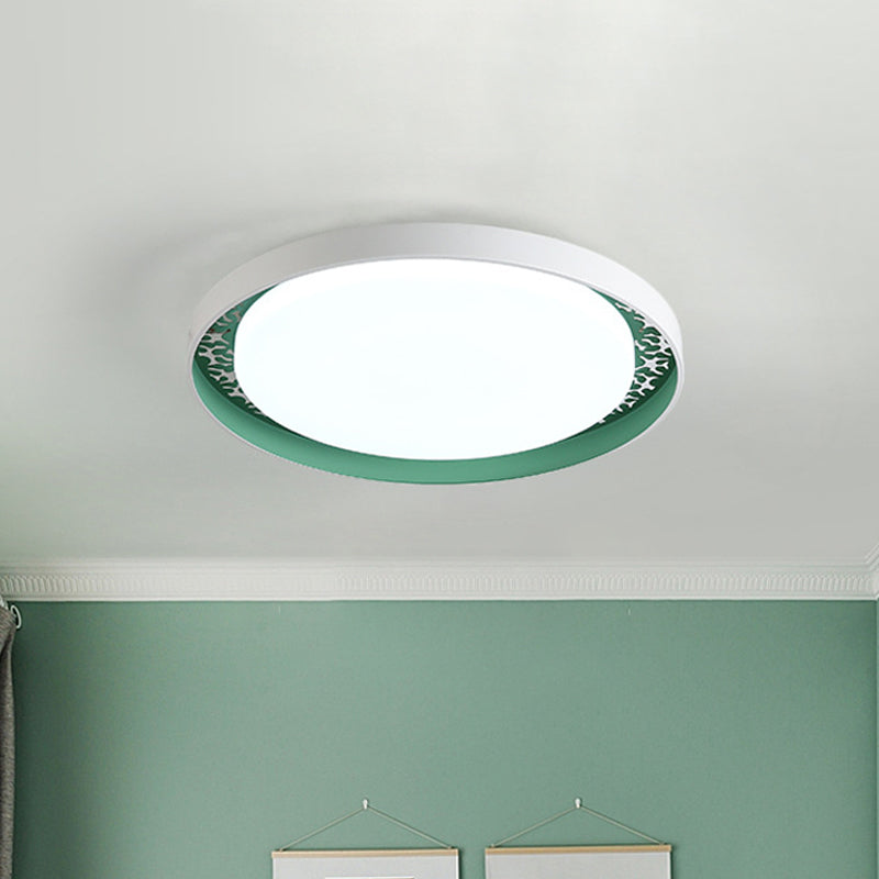 Minimalist Disc Ceiling Flush Led Lighting For Children’s Bedrooms - White/Green/Pink Colors