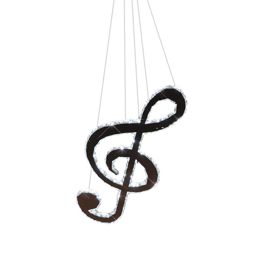 Modern Crystal Chandelier Light With Led Music Note Design – Chrome Finish Warm/White Lighting
