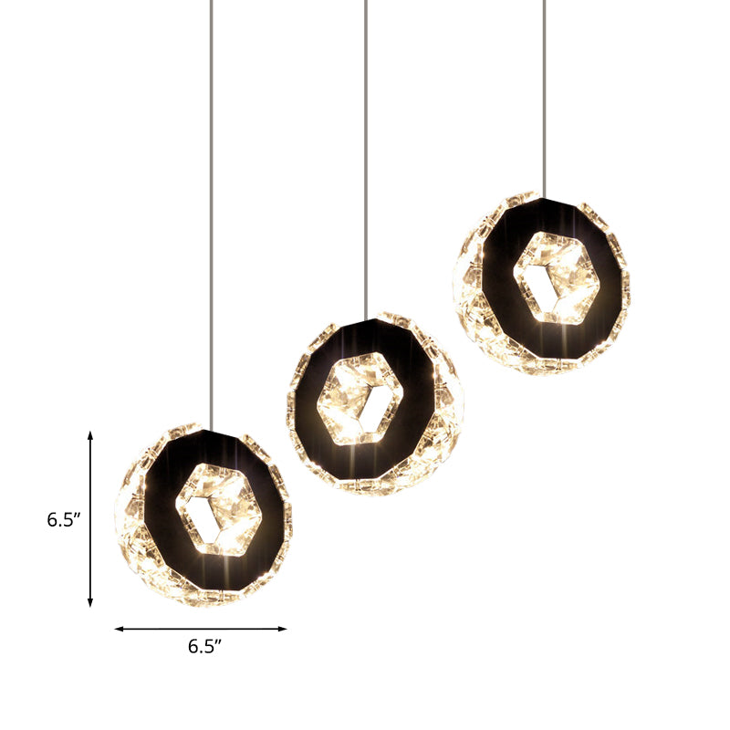 Minimal Chrome Led Pendant With Beveled Crystal Ring Design Warm/White/Neutral Light