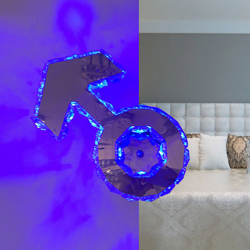 Minimal Style Led Bedroom Sconce Light In Chrome With Boy Logo Faceted Crystal And Multi-Colored