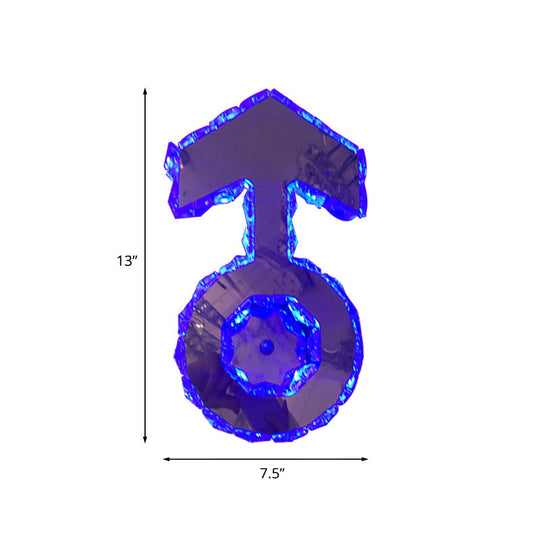 Minimal Style Led Bedroom Sconce Light In Chrome With Boy Logo Faceted Crystal And Multi-Colored